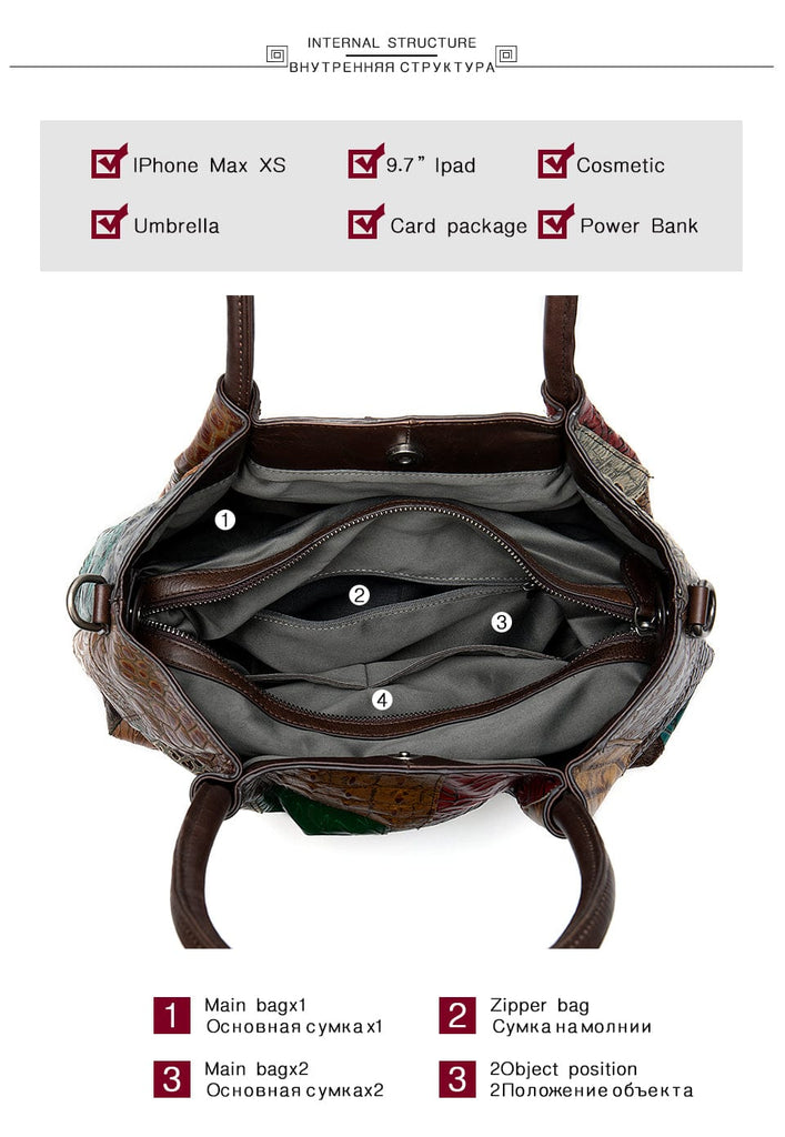 Genuine Leather Embossing Patchwork Designs Satchel - - Luxury bags by WAAMII