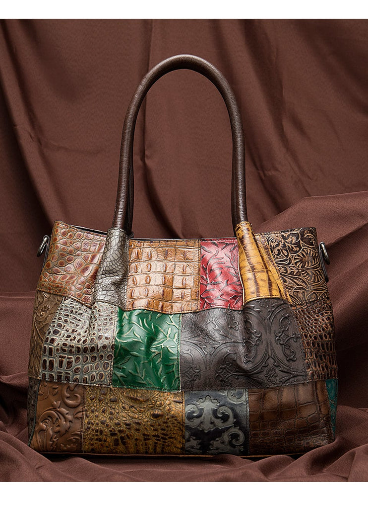 Genuine Leather Embossing Patchwork Designs Satchel - - Luxury bags by WAAMII