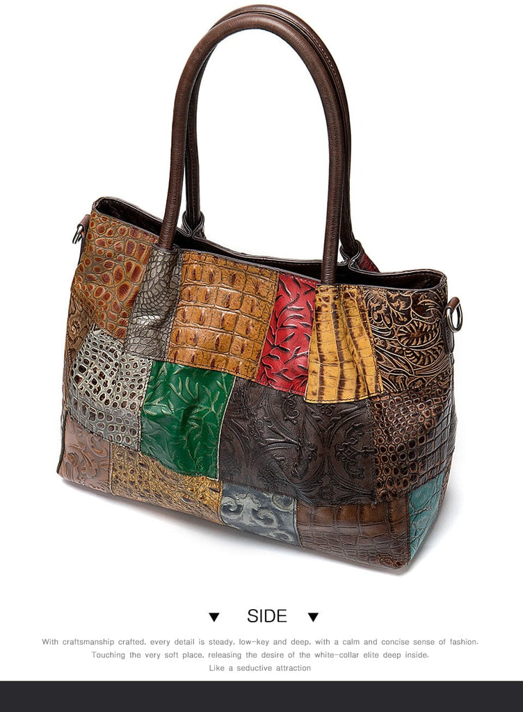 Genuine Leather Embossing Patchwork Designs Satchel - - Luxury bags by WAAMII
