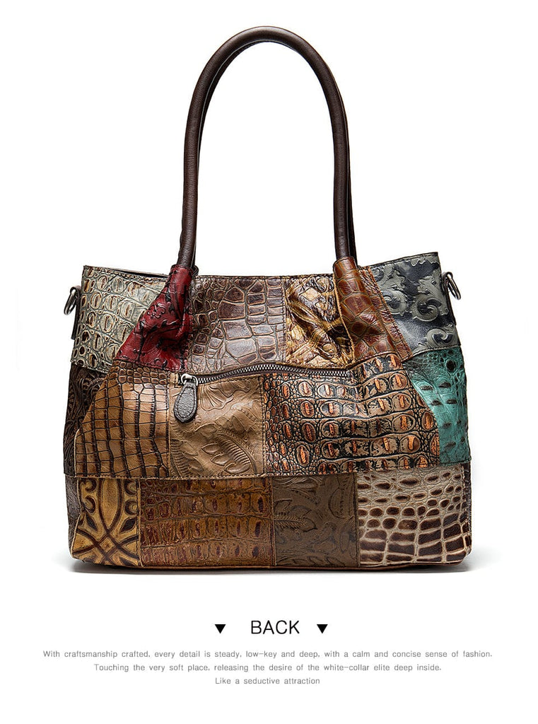 Genuine Leather Embossing Patchwork Designs Satchel - - Luxury bags by WAAMII