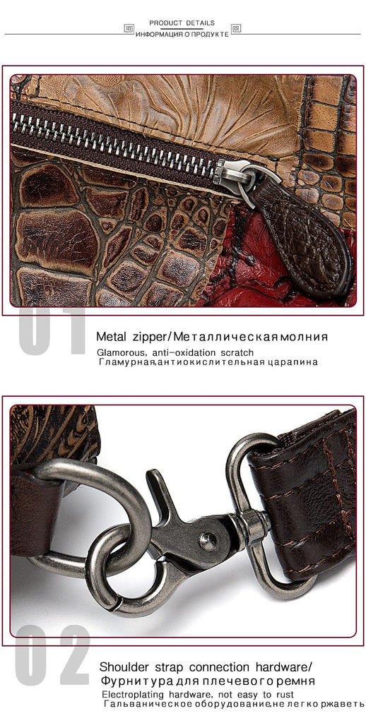 Genuine Leather Embossing Patchwork Designs Satchel - - Luxury bags by WAAMII