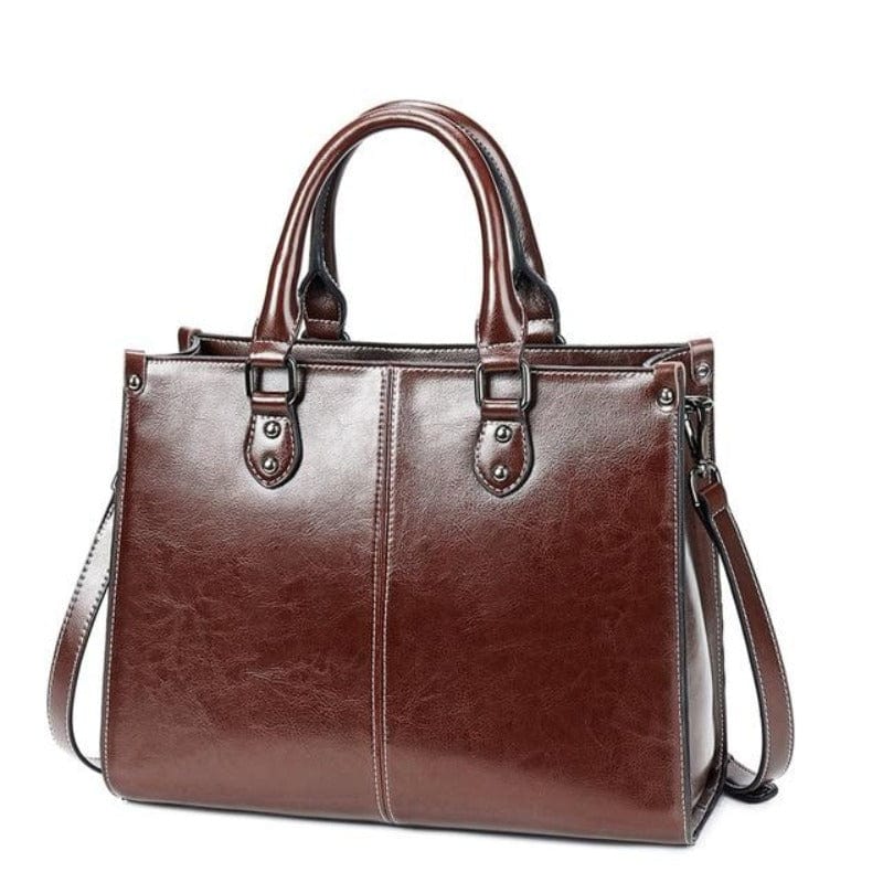 Genuine Leather Oil Wax Leather Square Tote bags WAAMII Coffee  