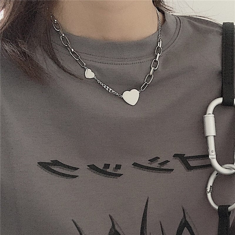 Geometric Double Heart Pendant Necklace Jewelry WAAMII   