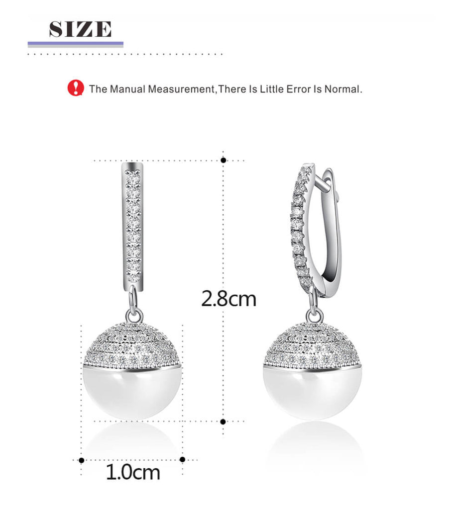 Glossy Silver-Tone Ceramic Zircon Ball Hook Earrings - - Luxury Jewelry by WAAMII
