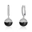 Glossy Silver-Tone Ceramic Zircon Ball Hook Earrings - silver and black B - Luxury Jewelry by WAAMII