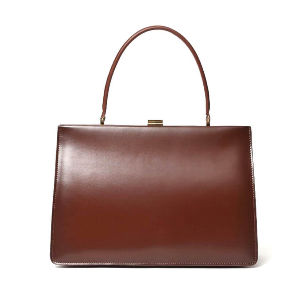 Gold Clip Buckle Top Genuine Leather Tote Lady Business Bag - coffee - Luxury bags by WAAMII