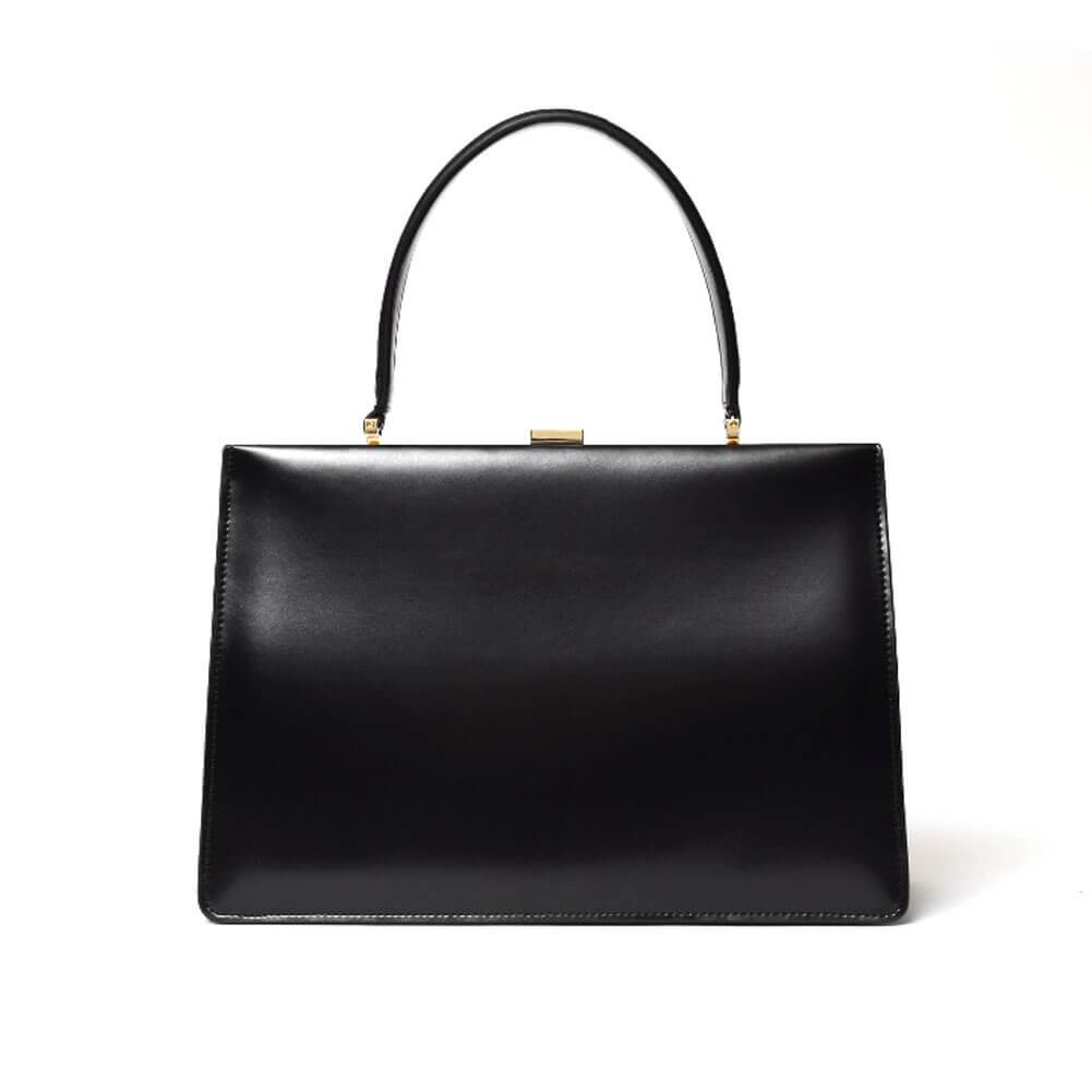 Gold Clip Buckle Top Genuine Leather Tote Lady Business Bag - Black - Luxury bags by WAAMII