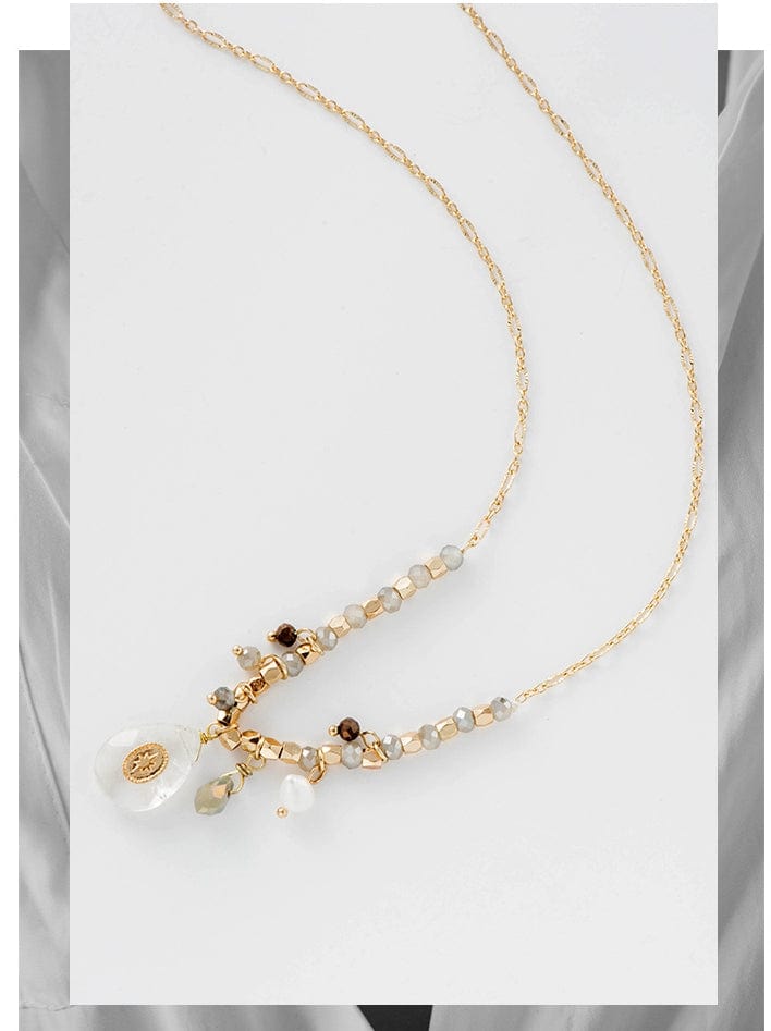 Gold Plated Natural Stone Drop Long Necklace - - Luxury Jewelry by WAAMII