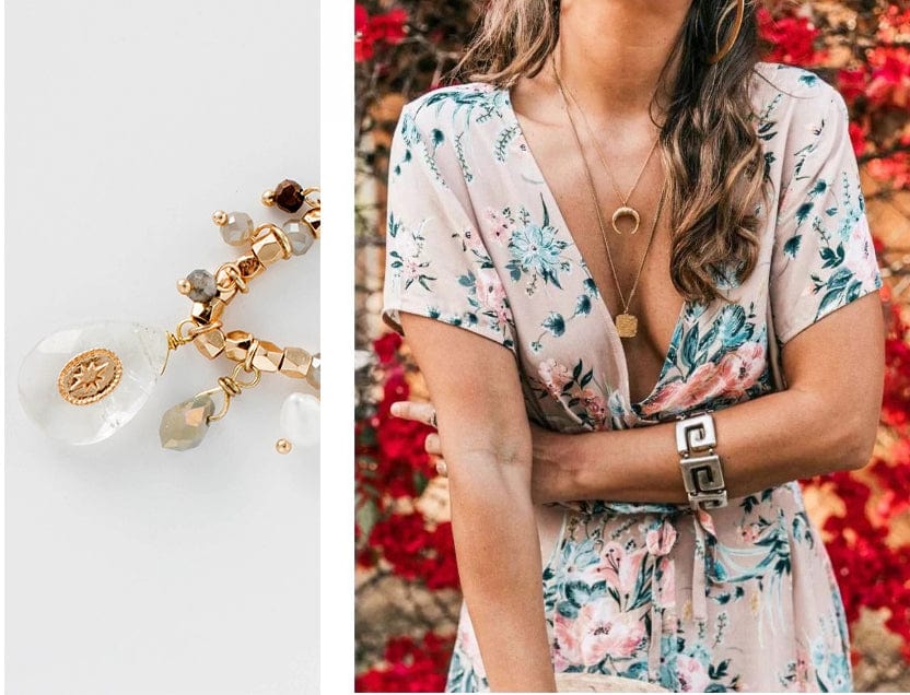 Gold Plated Natural Stone Drop Long Necklace - - Luxury Jewelry by WAAMII