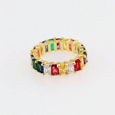 Gold Plated Rainbow AAA Cubic Zirconia Tennis Chain Necklace Choker - M058 Ring18K Gold Plated (Note Size in Order) - Luxury Jewelry by WAAMII