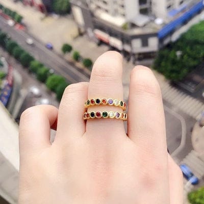 Gold Plated Rainbow AAA Cubic Zirconia Tennis Chain Necklace Choker - Round CZ 18K Gold Plated Rainbow Ring (Note Size in Order) - Luxury Jewelry by WAAMII