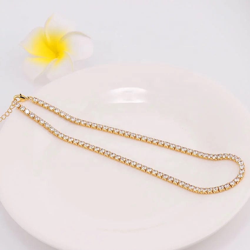 Gold Plated Rainbow AAA Cubic Zirconia Tennis Chain Necklace Choker - - Luxury Jewelry by WAAMII