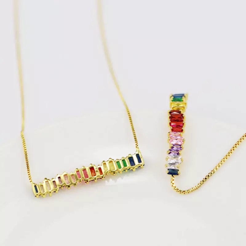 Gold Plated Rainbow AAA Cubic Zirconia Tennis Chain Necklace Choker - - Luxury Jewelry by WAAMII