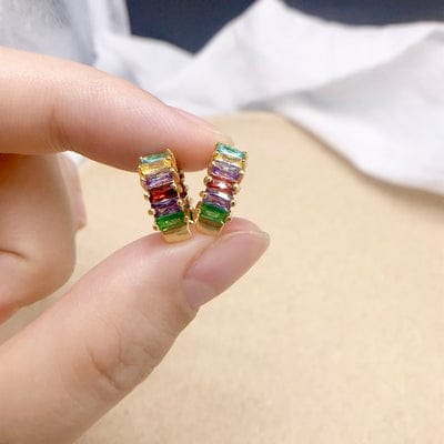 Gold Plated Rainbow AAA Cubic Zirconia Tennis Chain Necklace Choker - Raibow Earrings A - Luxury Jewelry by WAAMII