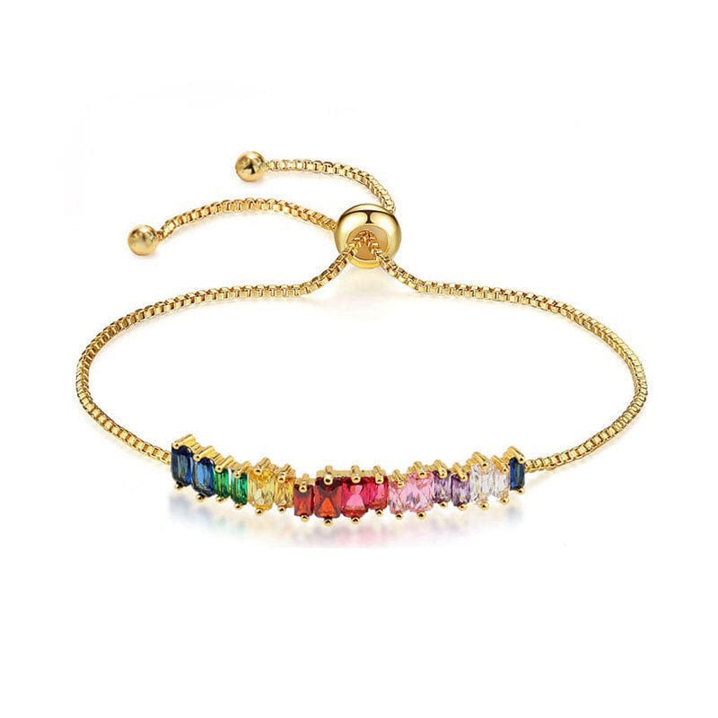 Gold Plated Rainbow AAA Cubic Zirconia Tennis Chain Necklace Choker - Type C Bracelet - Luxury Jewelry by WAAMII