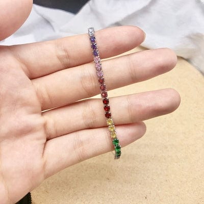 Gold Plated Rainbow AAA Cubic Zirconia Tennis Chain Necklace Choker - Type A Bracelet(Platinum) - Luxury Jewelry by WAAMII