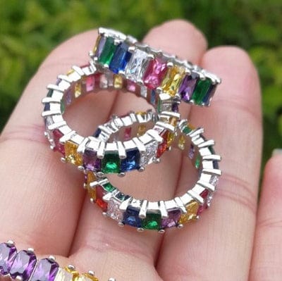 Gold Plated Rainbow AAA Cubic Zirconia Tennis Chain Necklace Choker - M058 Ring Platinum Plated (Note Size in Order) - Luxury Jewelry by WAAMII