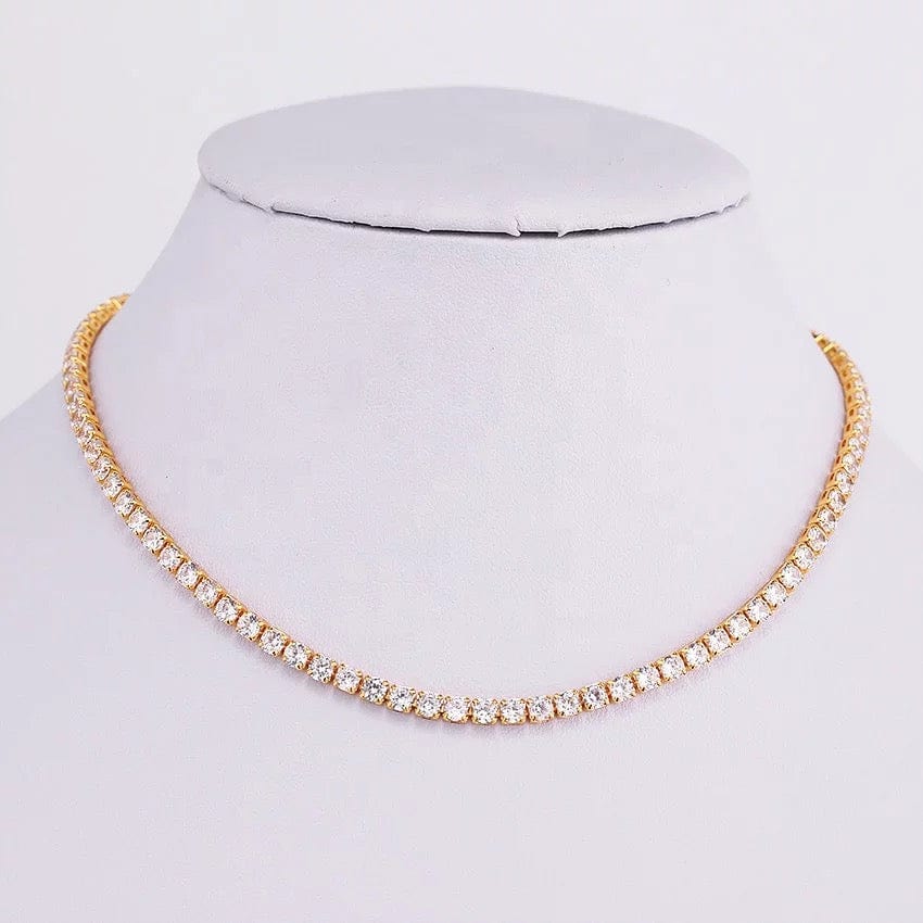 Gold Plated Rainbow AAA Cubic Zirconia Tennis Chain Necklace Choker - - Luxury Jewelry by WAAMII