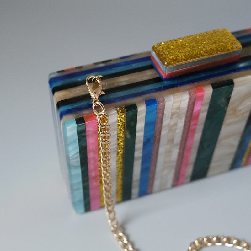 Gold Tone Marble Effect Striped Clutch - - Luxury bags by WAAMII