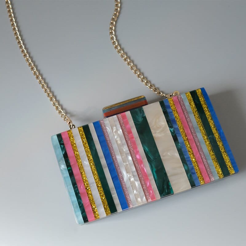 Gold Tone Marble Effect Striped Clutch - - Luxury bags by WAAMII