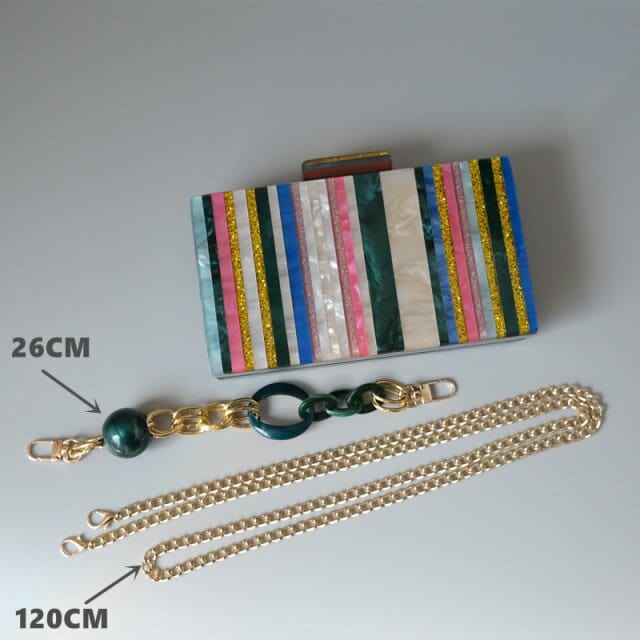 Gold Tone Marble Effect Striped Clutch - Default Title - Luxury bags by WAAMII