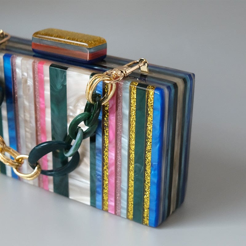 Gold Tone Marble Effect Striped Clutch - - Luxury bags by WAAMII