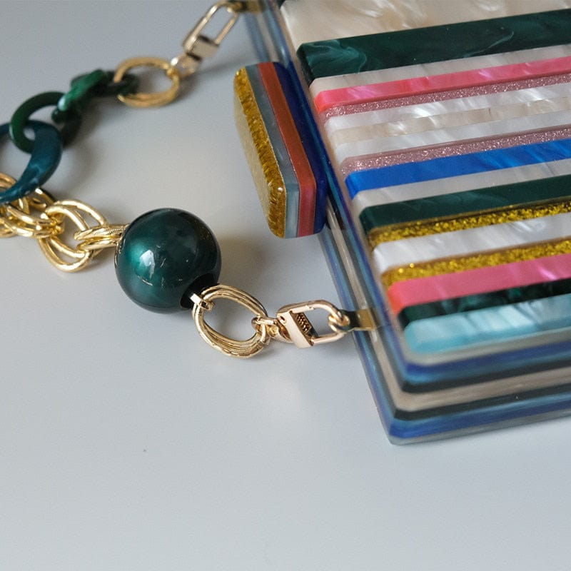 Gold Tone Marble Effect Striped Clutch - - Luxury bags by WAAMII