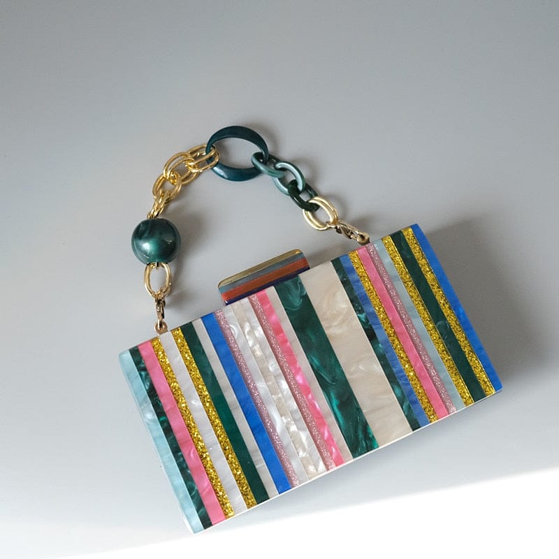 Gold Tone Marble Effect Striped Clutch - - Luxury bags by WAAMII