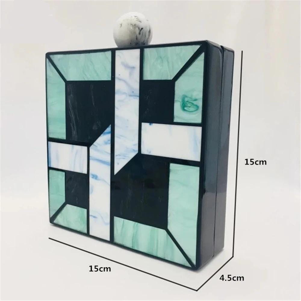 Green Patchwork Ball Clasp Clutch - - Luxury bags by WAAMII