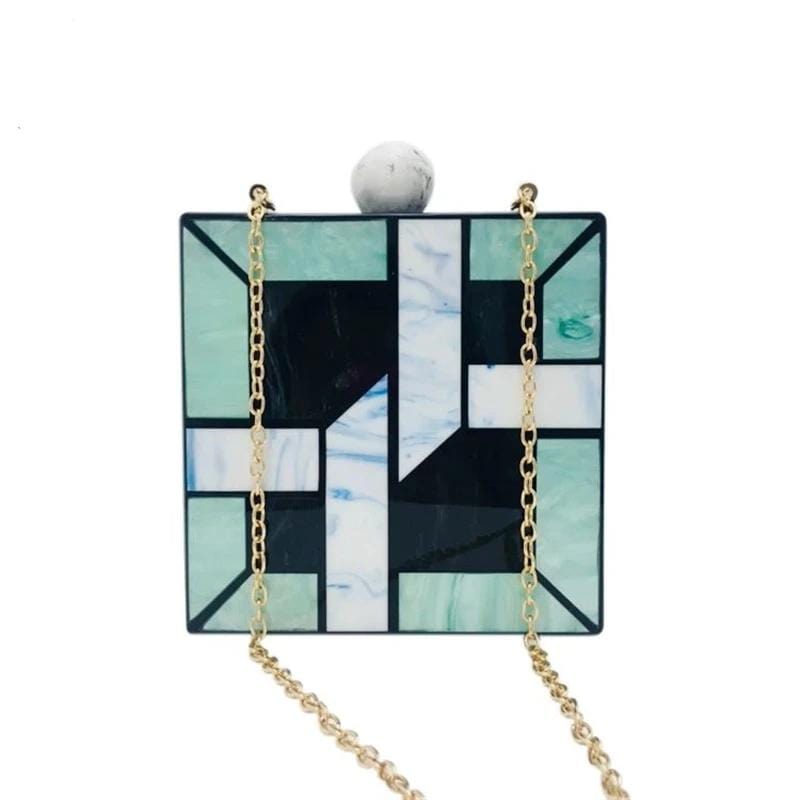Green Patchwork Ball Clasp Clutch - - Luxury bags by WAAMII