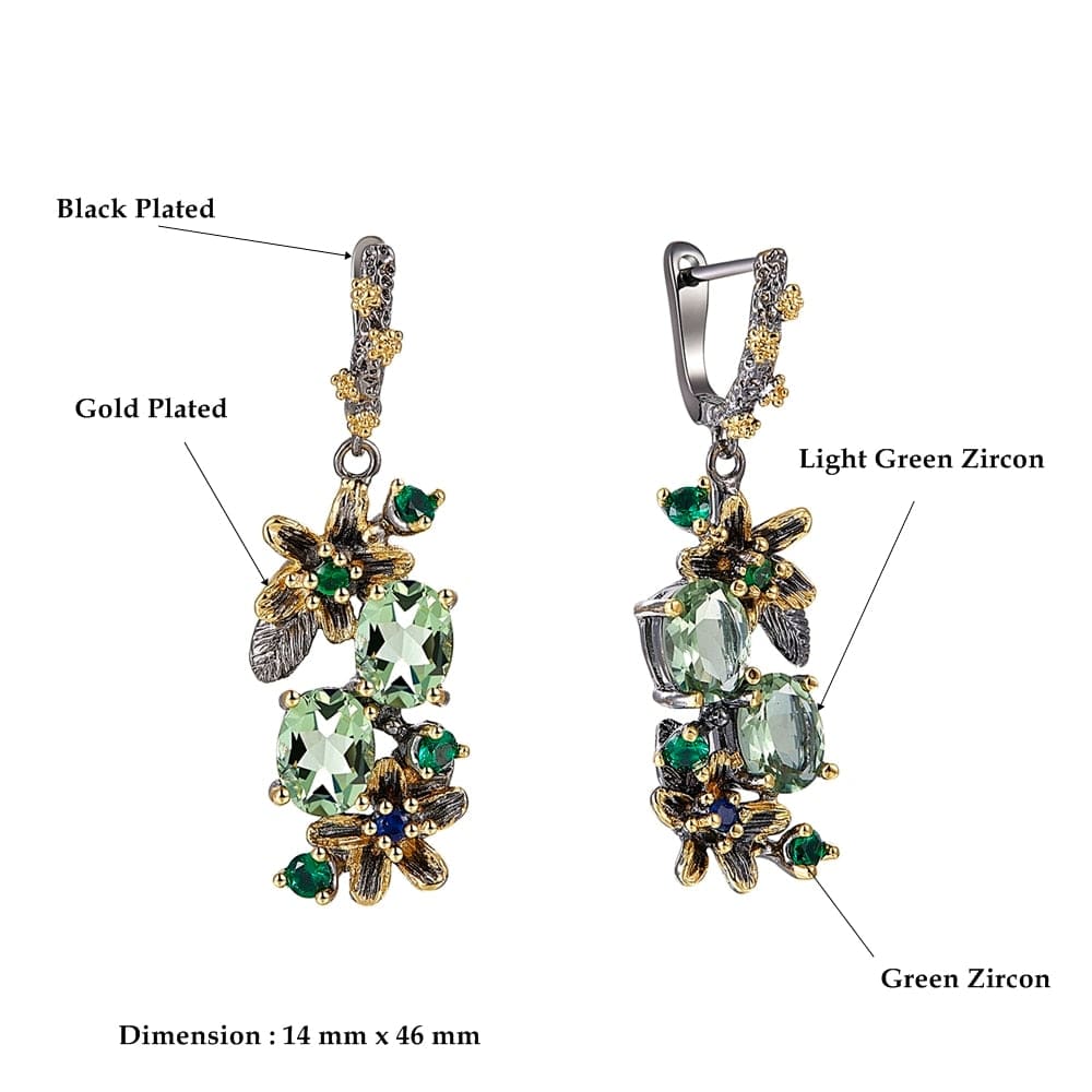 Green Zircon Floral Vintage Statement Earrings - - Luxury Jewelry by WAAMII
