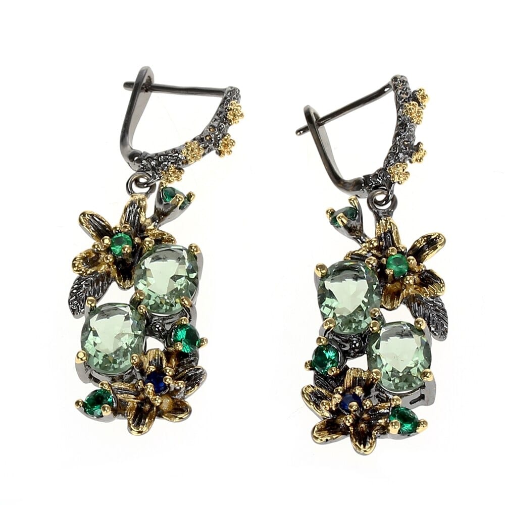 Green Zircon Floral Vintage Statement Earrings - - Luxury Jewelry by WAAMII
