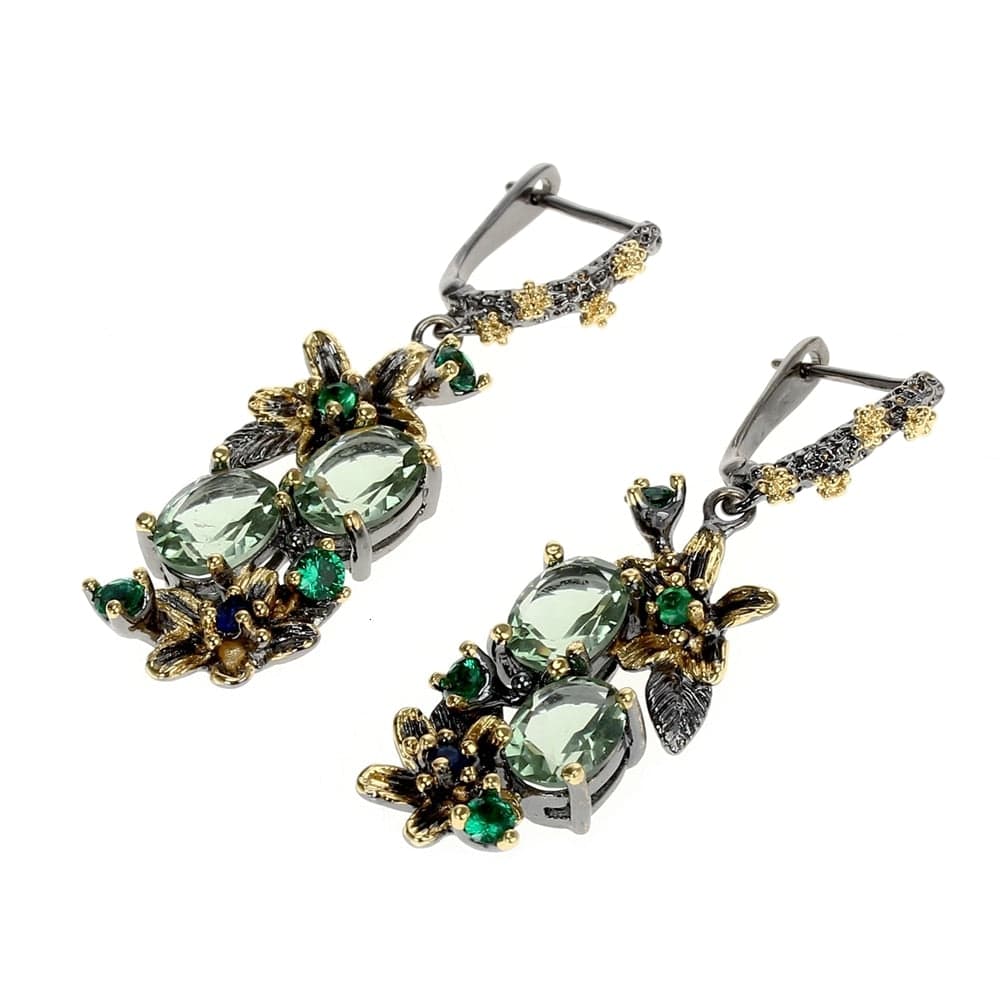 Green Zircon Floral Vintage Statement Earrings - - Luxury Jewelry by WAAMII
