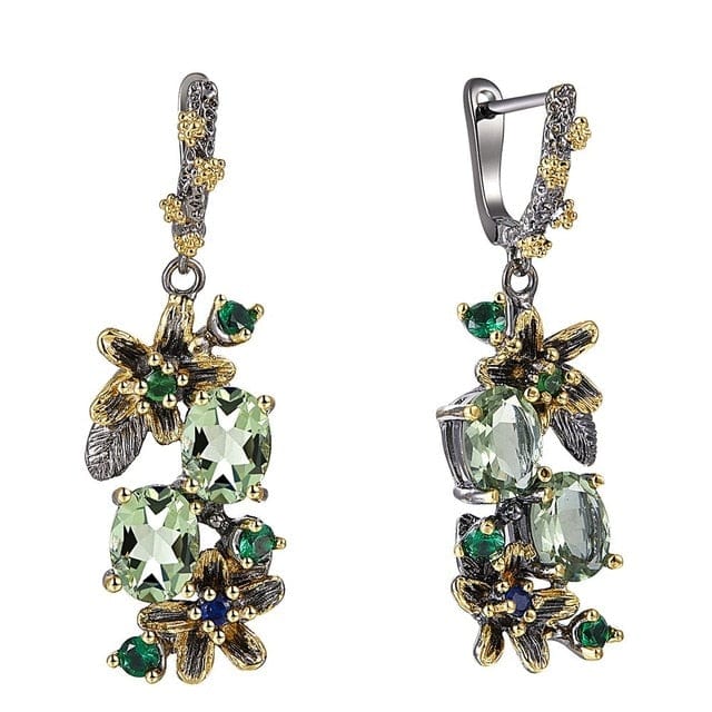 Green Zircon Floral Vintage Statement Earrings - Default Title - Luxury Jewelry by WAAMII