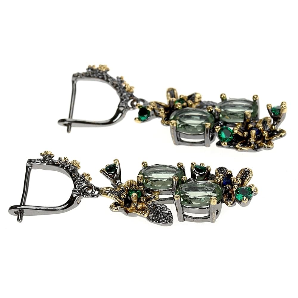 Green Zircon Floral Vintage Statement Earrings - - Luxury Jewelry by WAAMII