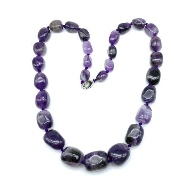 Hand-made Gradient Natural Stone Birthstone Necklaces Mottled Beads Size 9x12 mm to 16x24mm - amethyst stone - Luxury Jewelry by WAAMII