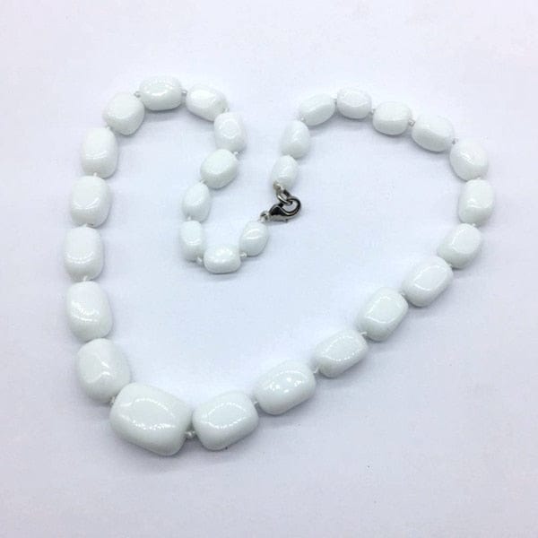 Hand-made Gradient Natural Stone Birthstone Necklaces Mottled Beads Size 9x12 mm to 16x24mm - white stone - Luxury Jewelry by WAAMII