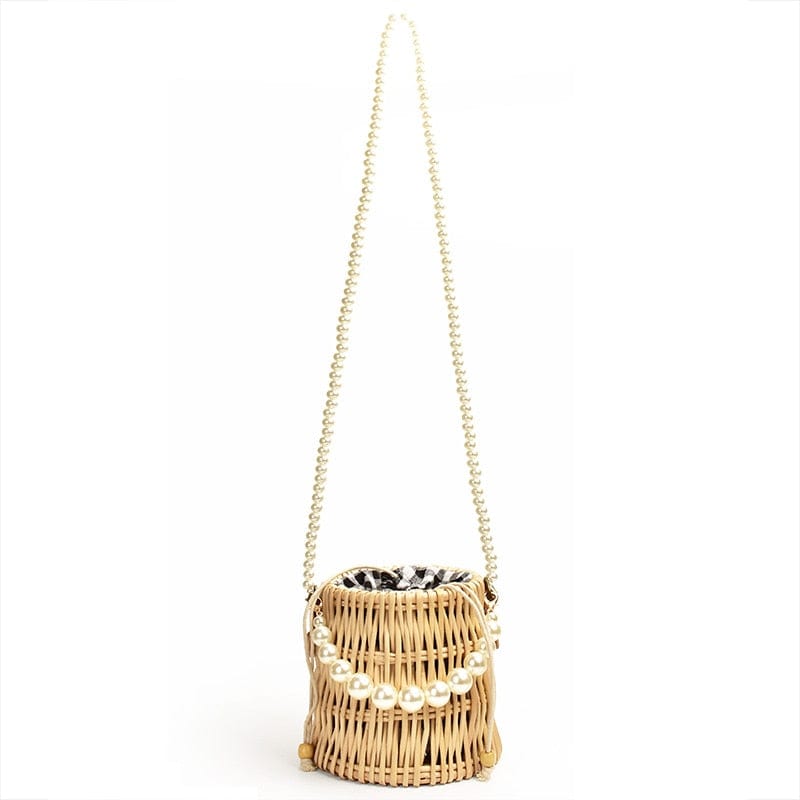 Hand-woven Natural Plant Willow Straw Bag Rattan Pearl Bucket Crossbody - - Luxury bags by WAAMII