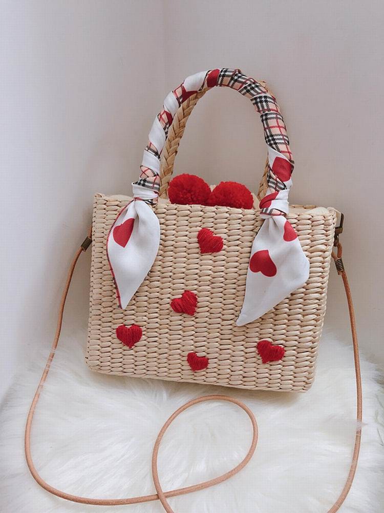 Handmade Natural Straw Basket Beach Bag With Ribbons - - Luxury bags by WAAMII