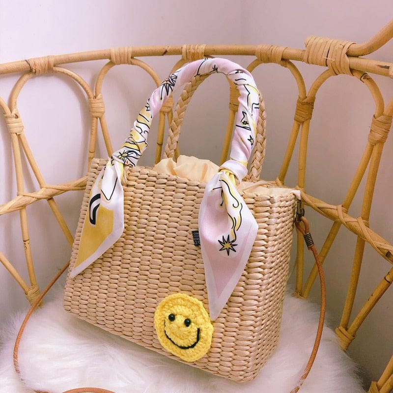 Handmade Natural Straw Basket Beach Bag With Ribbons - - Luxury bags by WAAMII