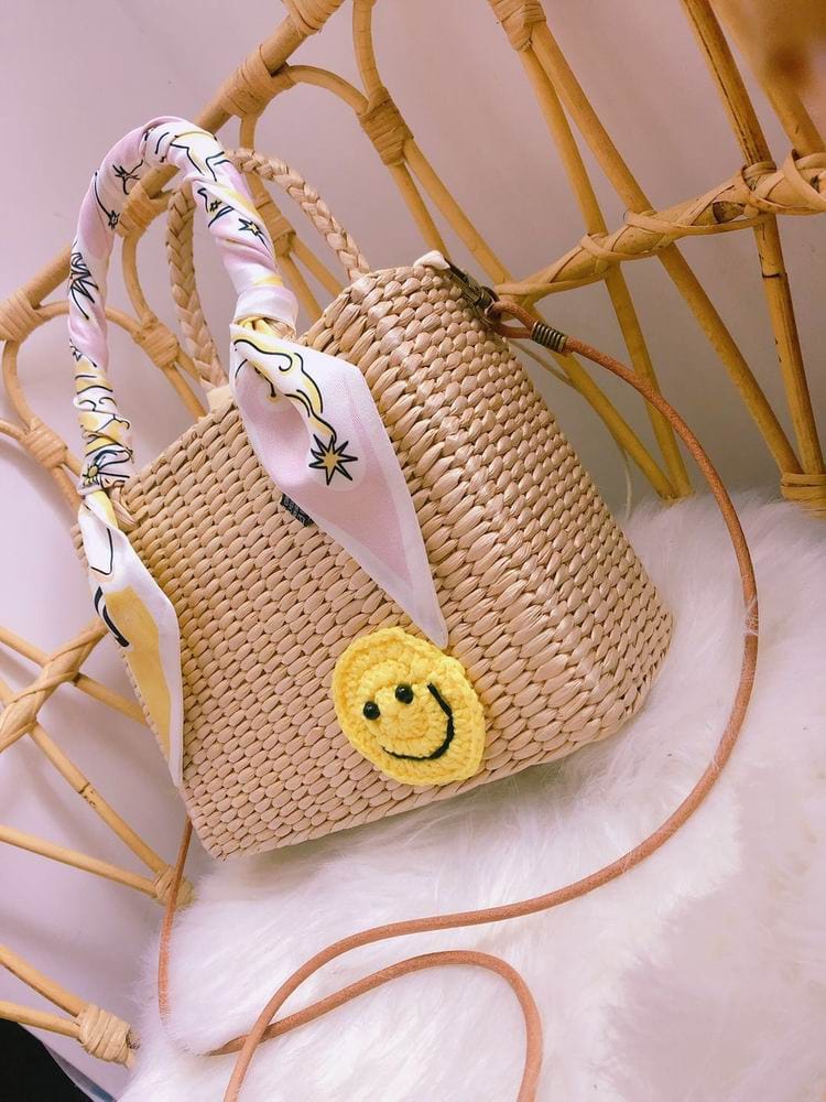 Handmade Natural Straw Basket Beach Bag With Ribbons - - Luxury bags by WAAMII