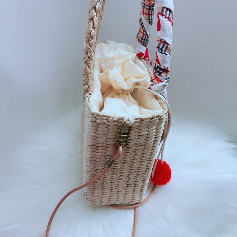 Handmade Natural Straw Basket Beach Bag With Ribbons - - Luxury bags by WAAMII