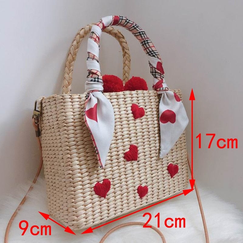 Handmade Natural Straw Basket Beach Bag With Ribbons - - Luxury bags by WAAMII