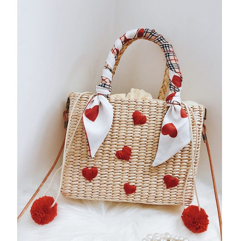 Handmade Natural Straw Basket Beach Bag With Ribbons - - Luxury bags by WAAMII