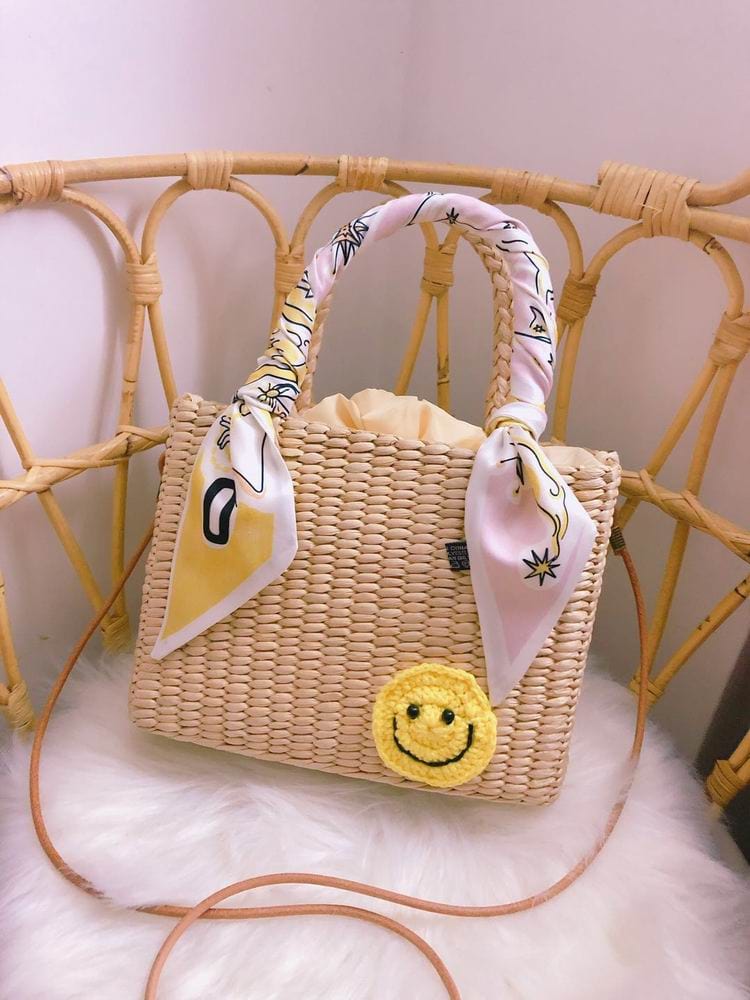 Handmade Natural Straw Basket Beach Bag With Ribbons - - Luxury bags by WAAMII