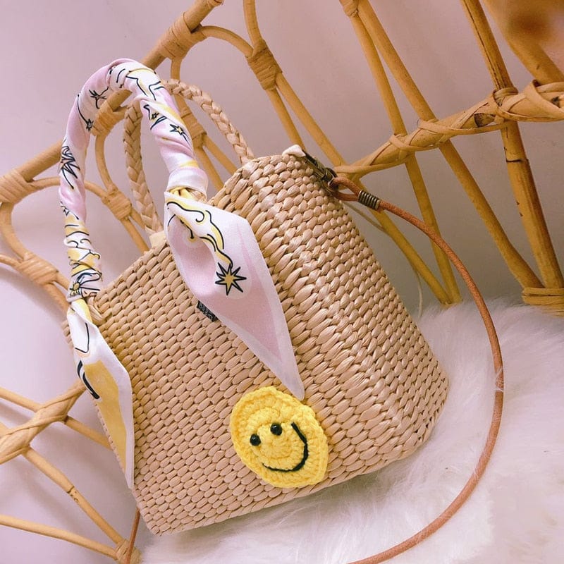 Handmade Natural Straw Basket Beach Bag With Ribbons - - Luxury bags by WAAMII