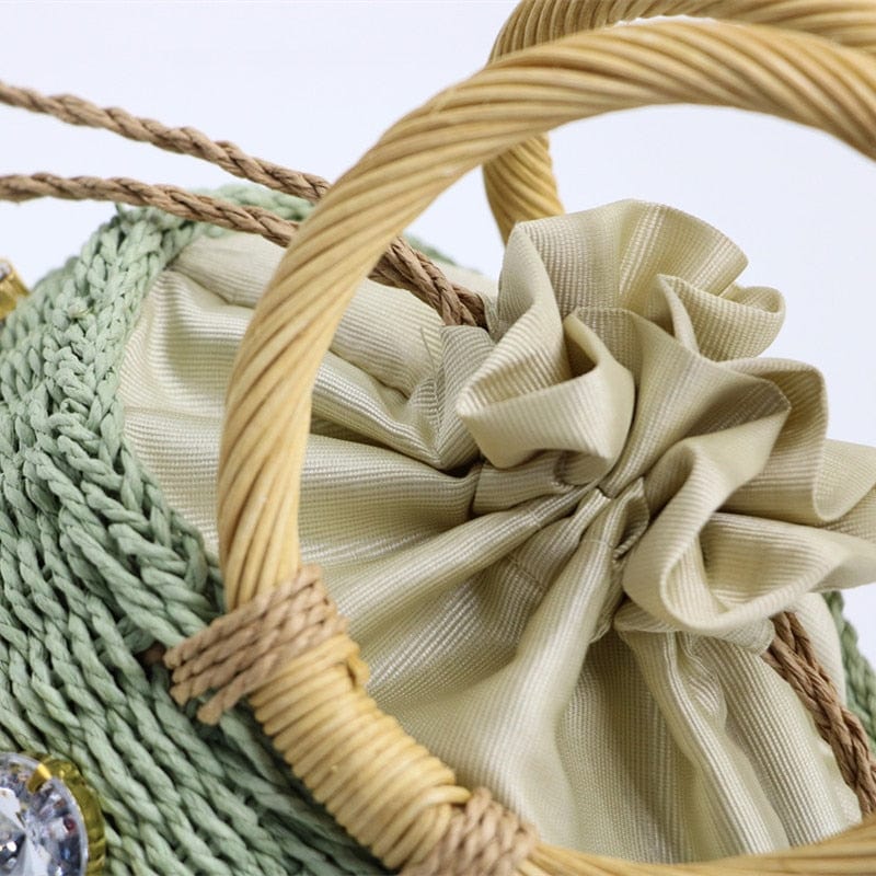 Handmade Rhinestone Crystal Embellished Mini Straw Bucket Bag-WM0313 - - Luxury bags by WAAMII
