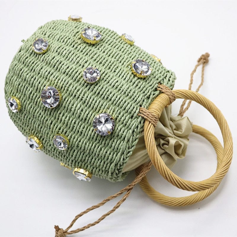 Handmade Rhinestone Crystal Embellished Mini Straw Bucket Bag-WM0313 - - Luxury bags by WAAMII