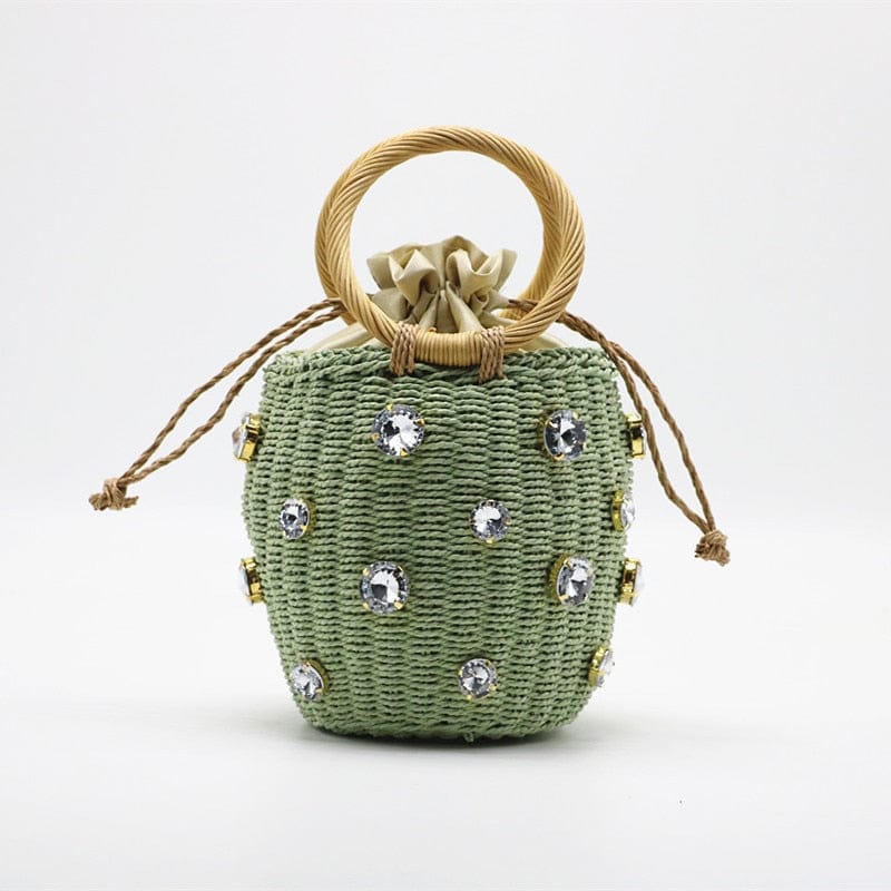 Handmade Rhinestone Crystal Embellished Mini Straw Bucket Bag-WM0313 - - Luxury bags by WAAMII