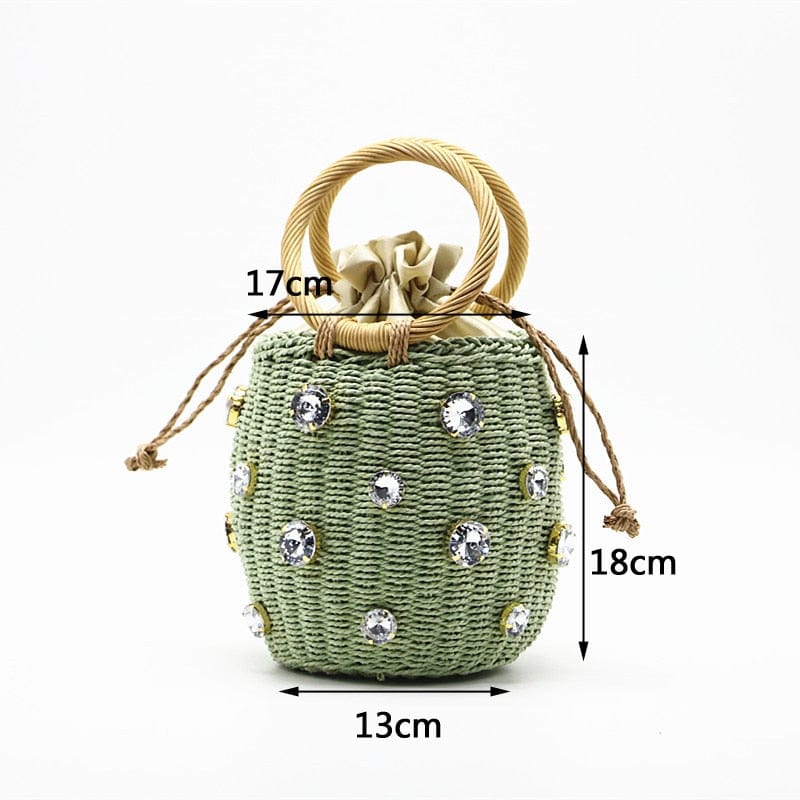 Handmade Rhinestone Crystal Embellished Mini Straw Bucket Bag-WM0313 - - Luxury bags by WAAMII
